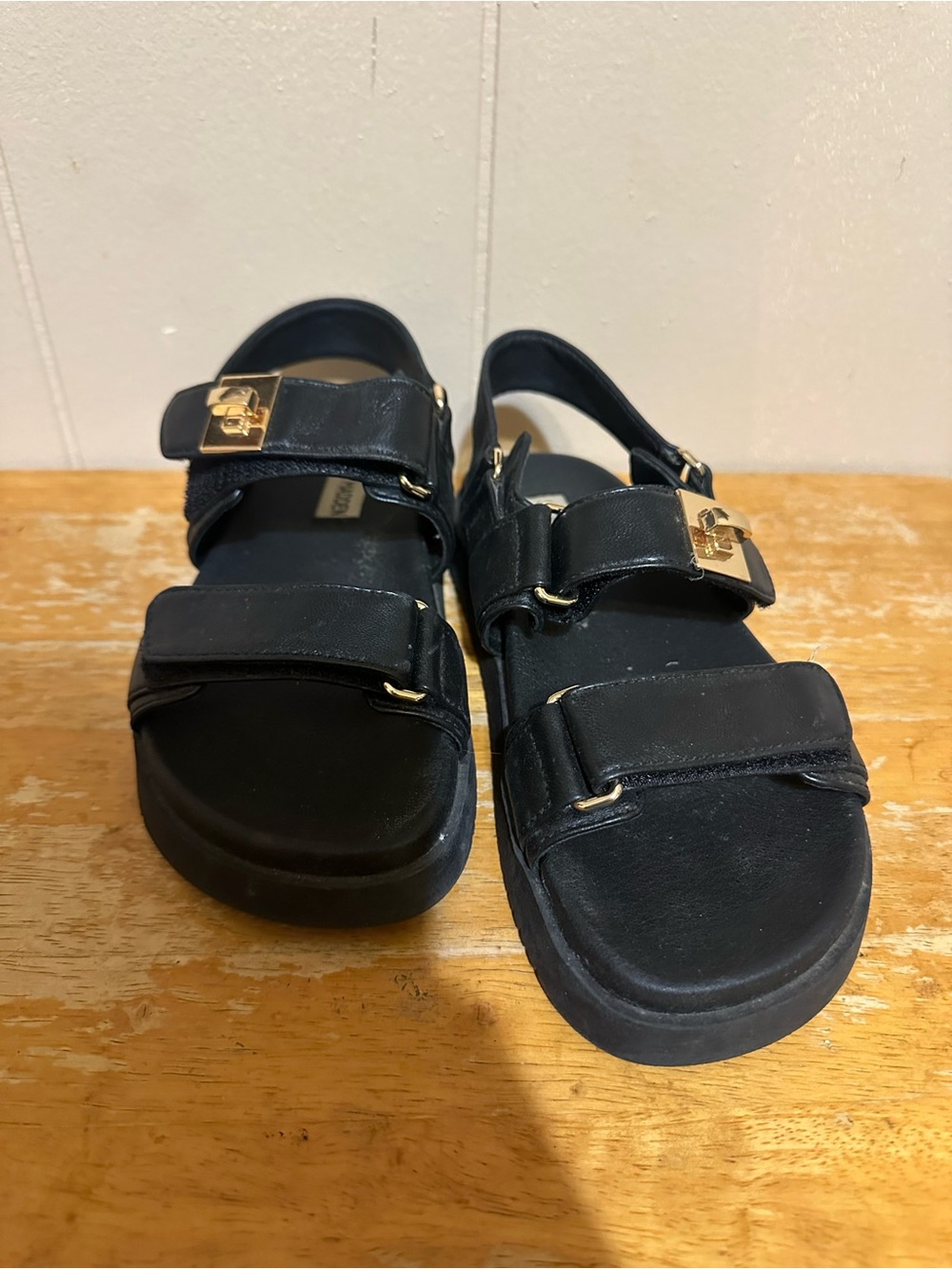 Steve Madden Black Sandals with Gold Hardware